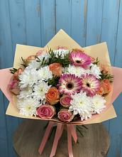 Букет цветов из:  Розы, Герберы и Хризантемы в Ильинский