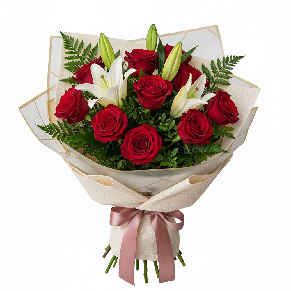 Букет цветов из: Лилии и Розы в Ильинский