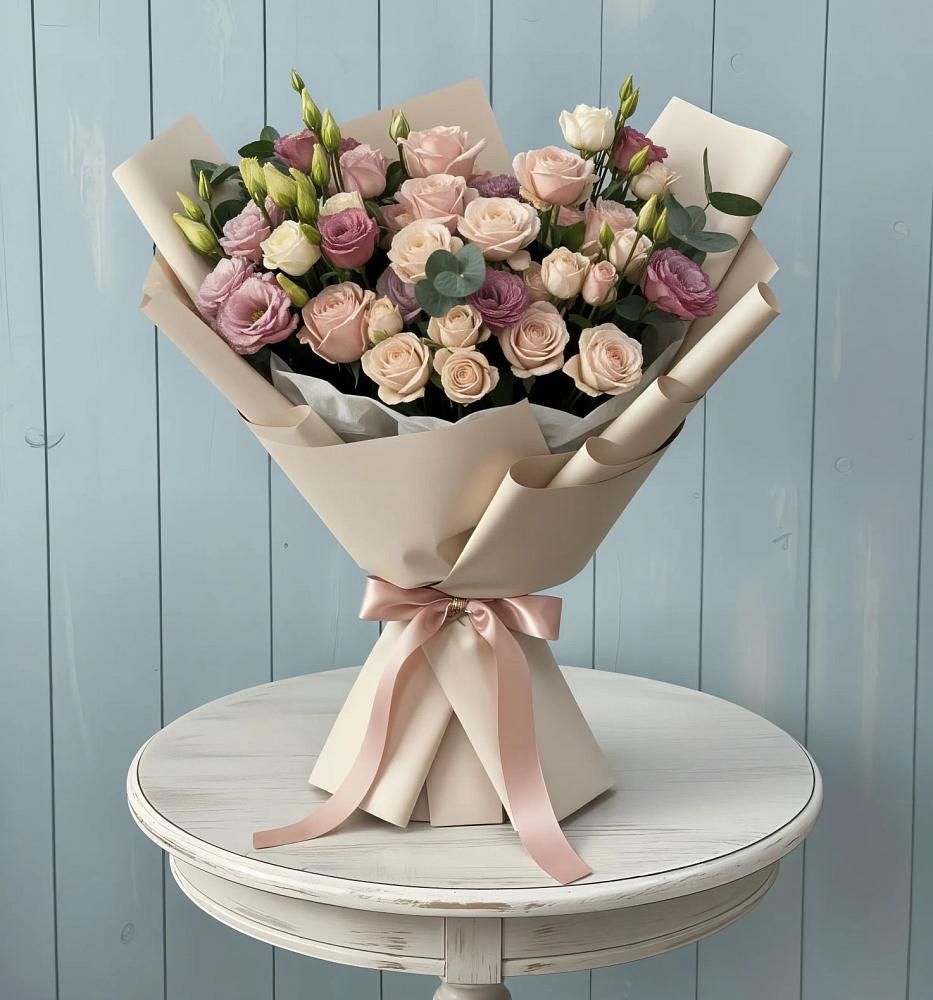 Букет цветов из: Розы и Лизиантусы в Ильинский