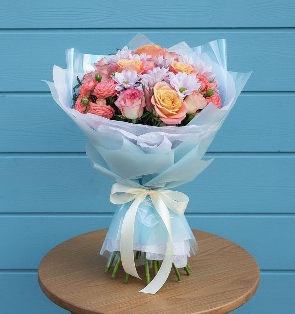 Букет цветов из: Хризантемы и Розы в Ильинский