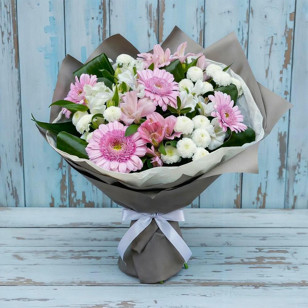Букет цветов из: Герберы, Альстромерии и Хризантемы в Ильинский