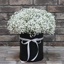 Цветочная композиция из Гипсофила в шляпной коробке в Ильинский